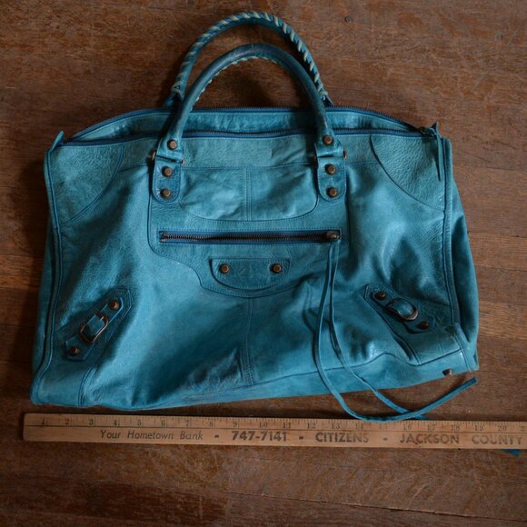 Authentic Balenciaga Work Bag in Turquoise Nicole Richie Purse large diaper bag - Picture 6 of 16